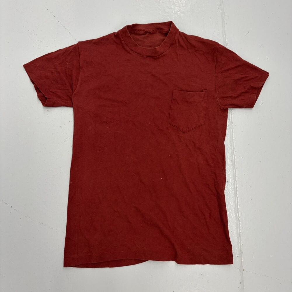Vintage 70s Red Cotton Blank Pocket T-Shirt
